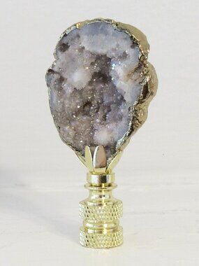 Gemstone Geode Table Lamp Finial clad in 14KT Gold, Luxury Hollywood Regency